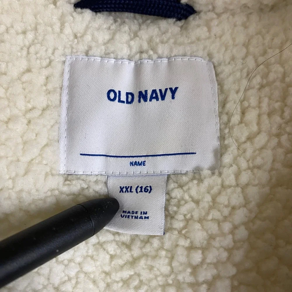 Old Navy Kids Blue Puffer Jacket Hooded Sherpa Lined Winter‎ Coat Size XXL 16
